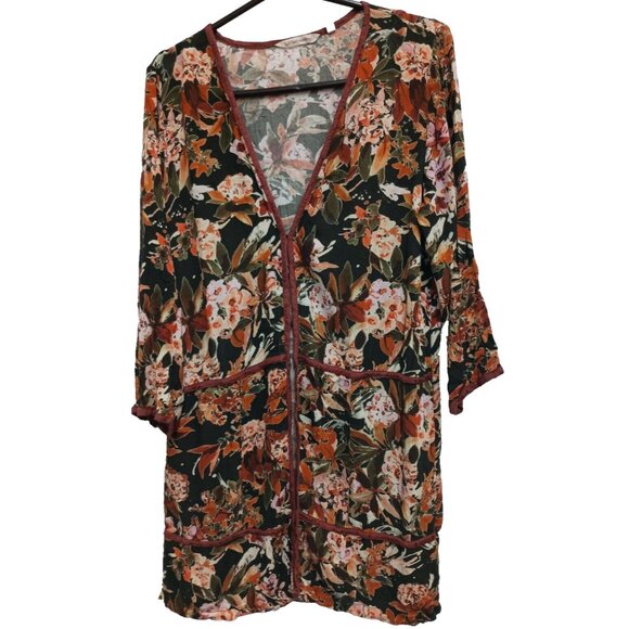 Soft Surroundings Sweaters - Soft Surroundings BOHO Kimono Cardigan Womens Small Floral 3/4 Sleeve Topper